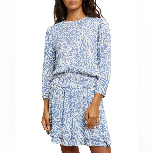 Rails Blue & Cream Long Sleeve Animal Print Dress Size M - Picture 4 of 7